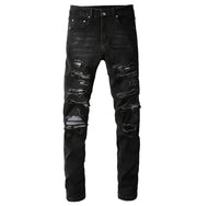 Collated Grey White Dyed Elastic Slim Fit Black Jeans For Men