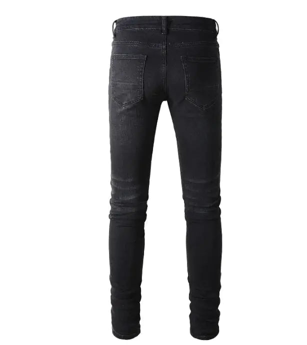 Collated Grey White Dyed Elastic Slim Fit Black Jeans For Men